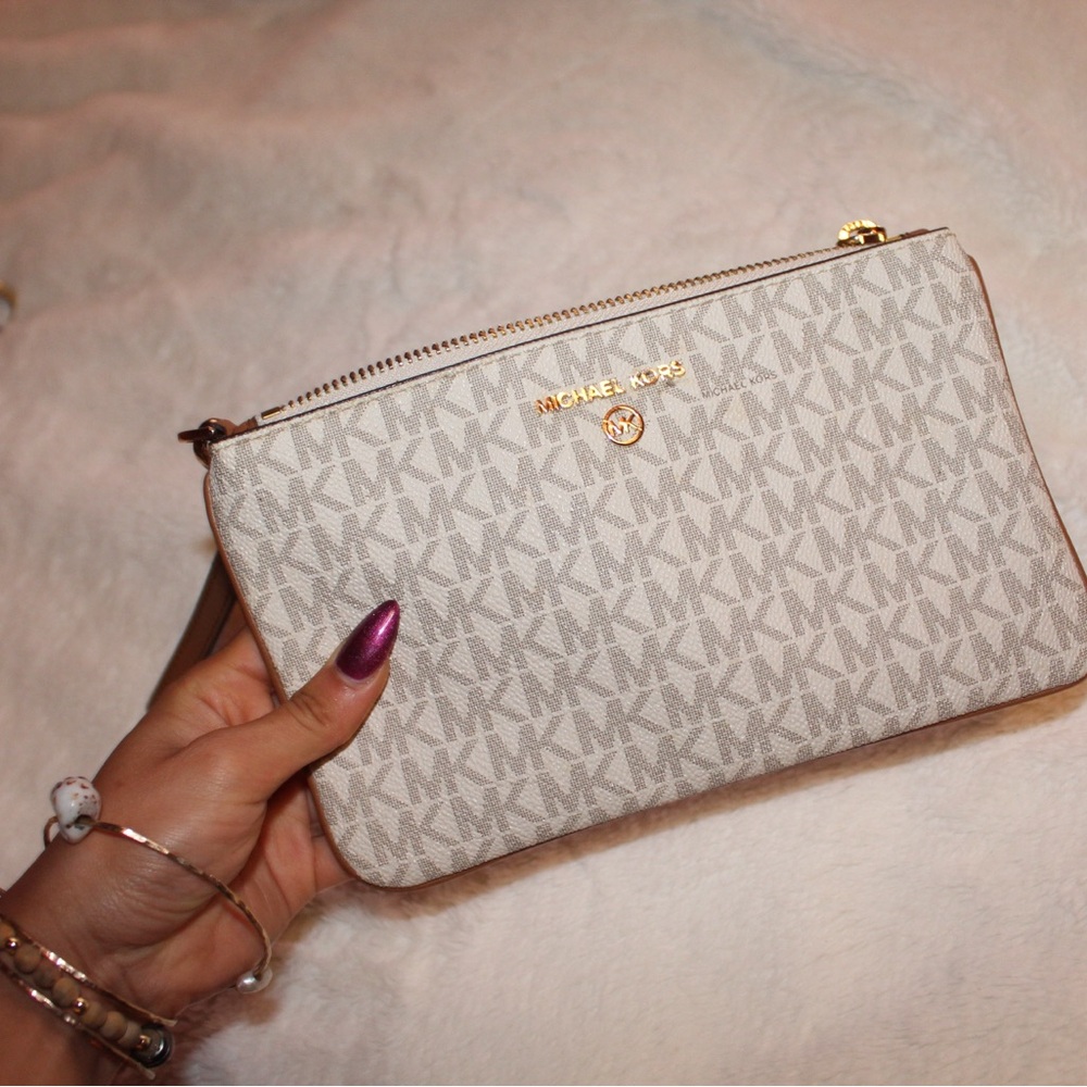 Michael Kors Cream Clutch with Gold-Tone Accents